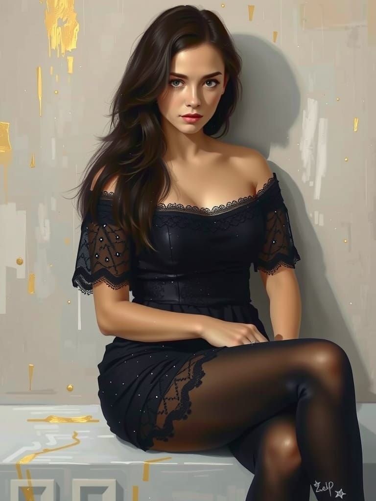 Elegant Woman in Futuristic Uniform with Sparkle Hose