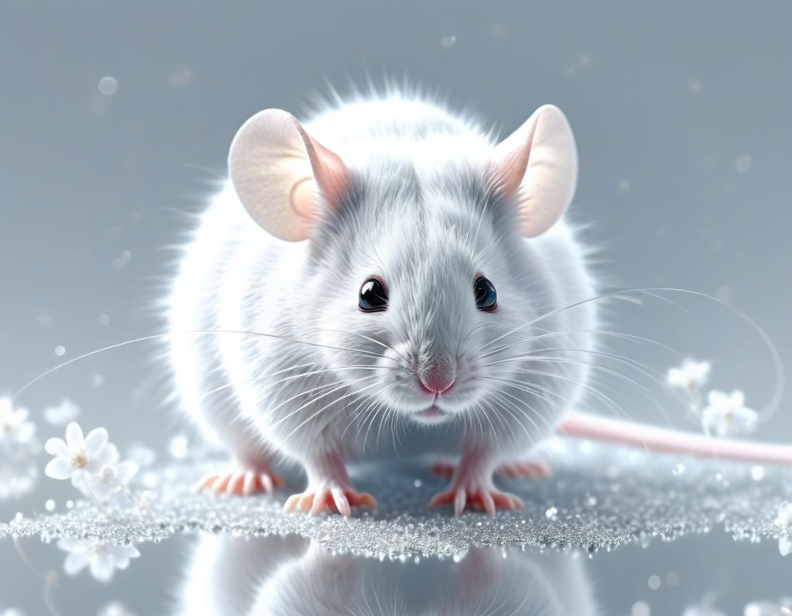 Ethereal White Mouse in Surreal Floral Art