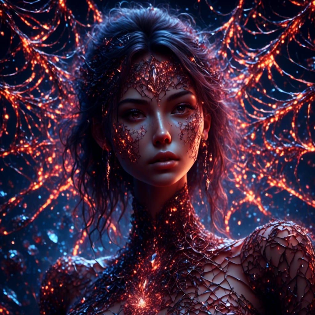 Woman in Diamond Spider Web: Fantasy Art