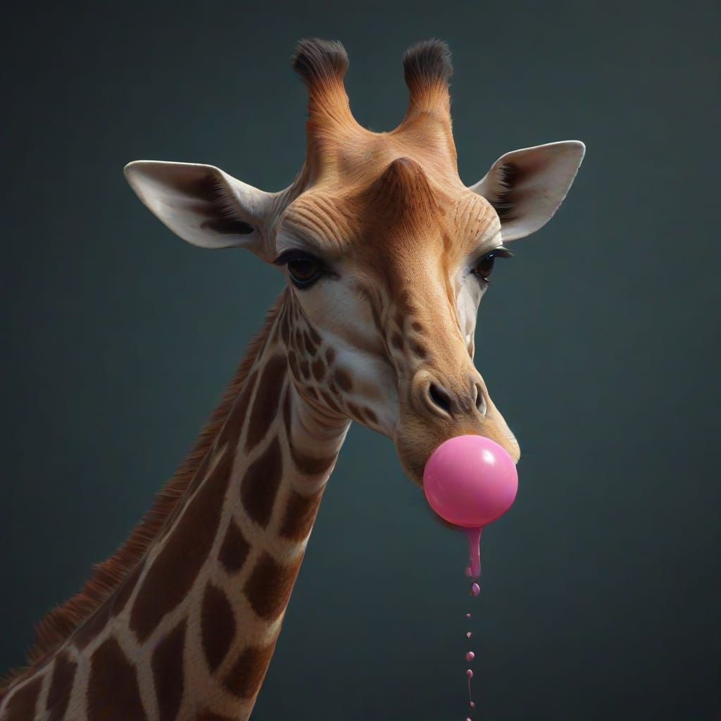 Giraffe Blows Bubbles in Vibrant Fantasy World