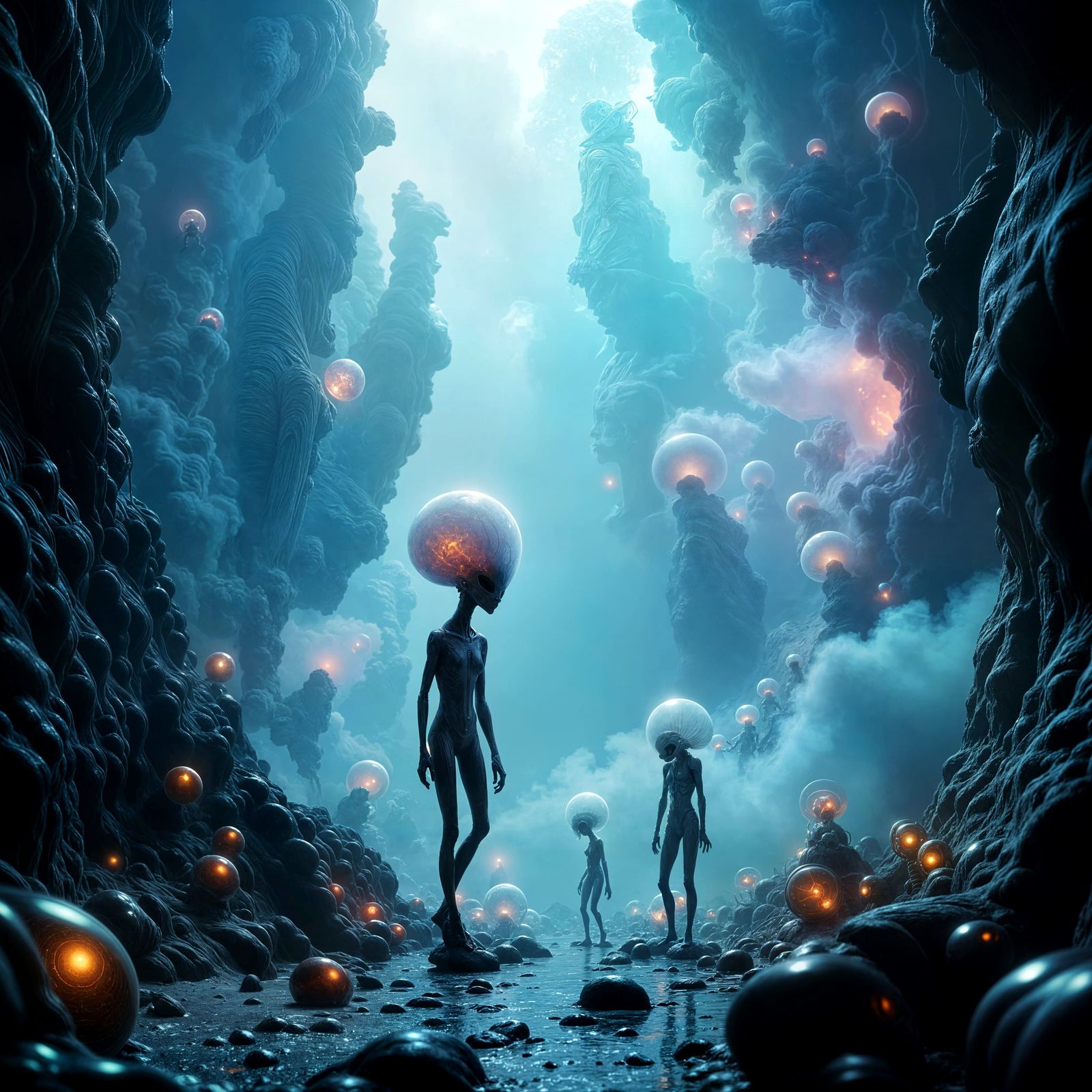 Translucent Aliens on Methane World: Cinematic Still