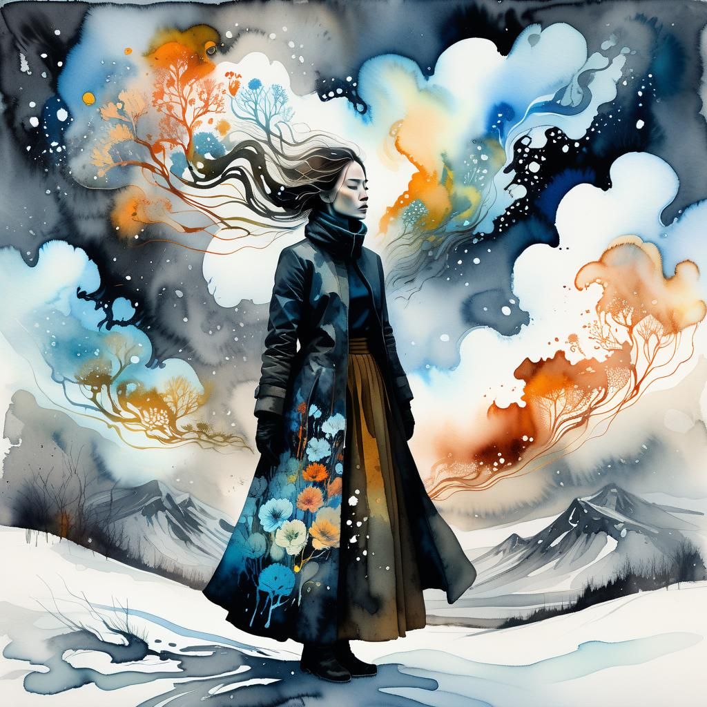 Bioluminescent Woman in Surrealist Portrait