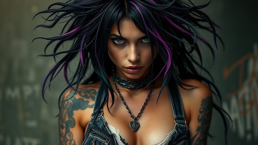 Edgy Formorian Woman with Tattoos in Gritty Style