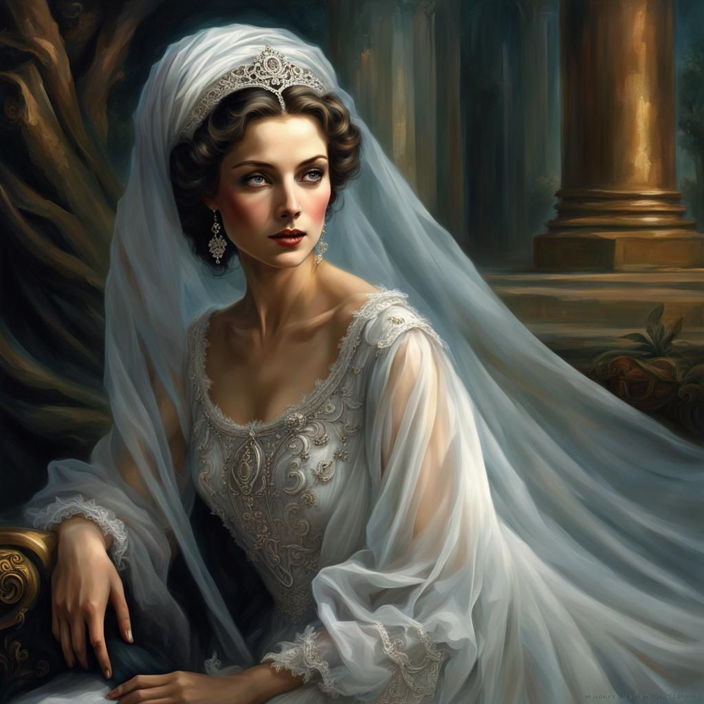 Glamorous Lady in Flowing Gown, Detailed Digital Art