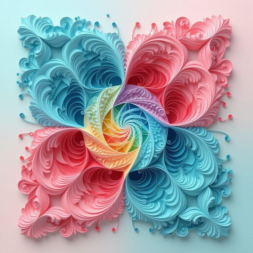Abstract Paper Art with Swirling Lines and Deep Colors