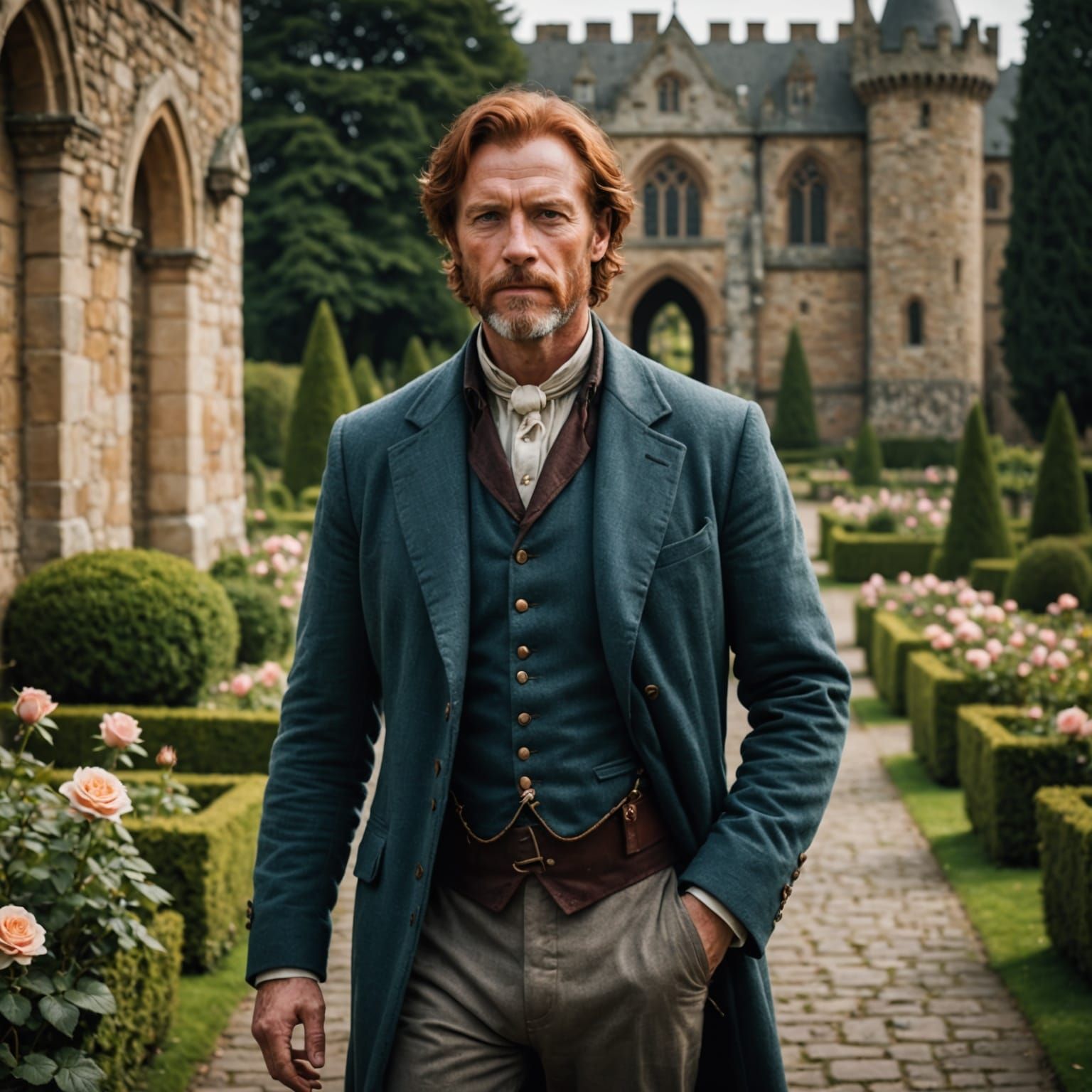 Medieval Man in Rose Garden, Professional Photography