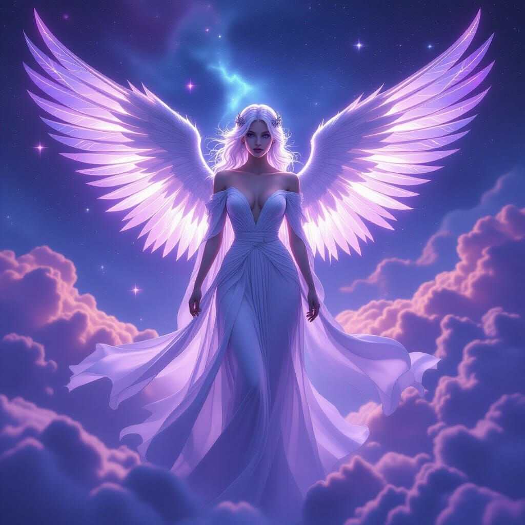Ethereal Androgynous Angel in Cosmic Landscape