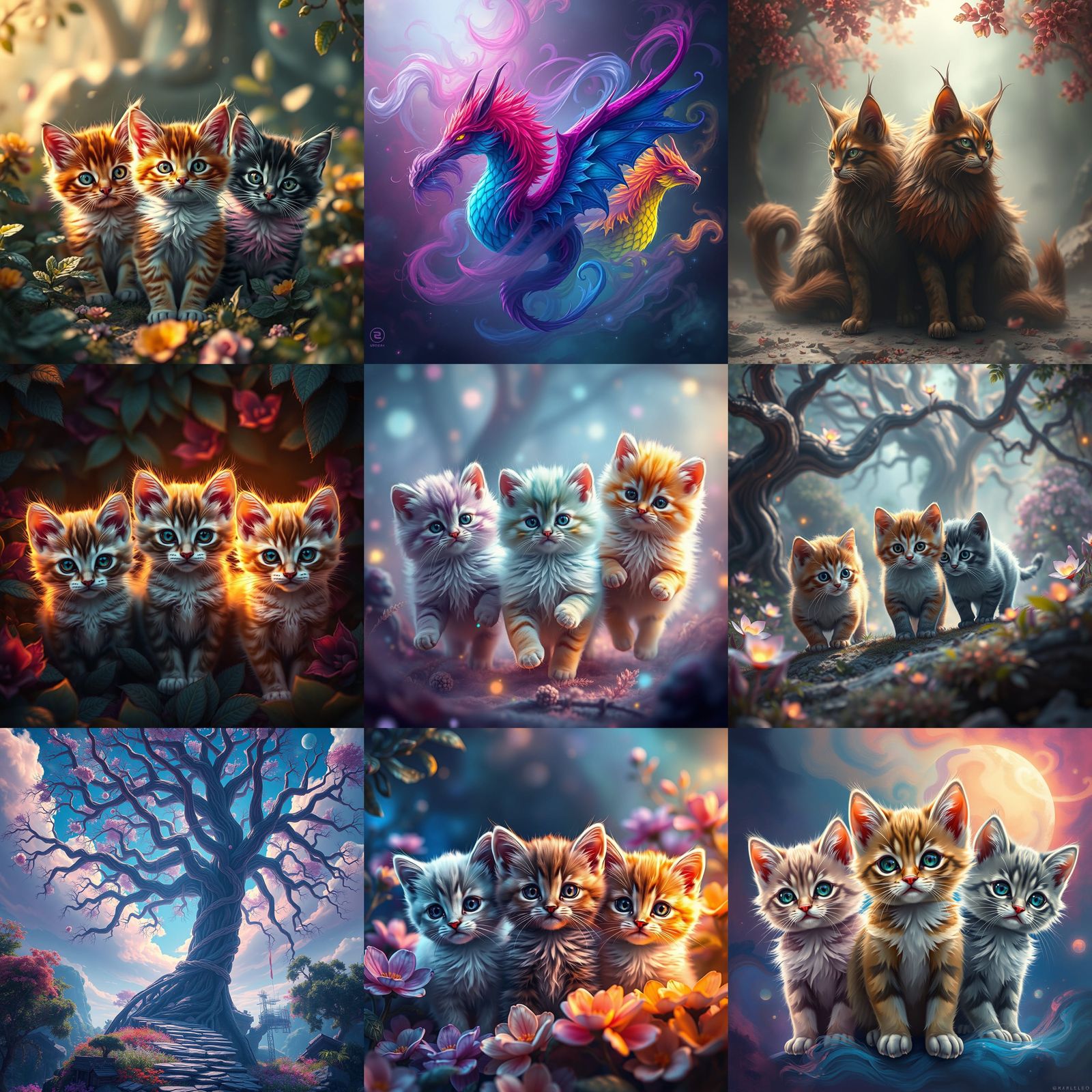 Colorful Cats in Detailed Fantasy Art