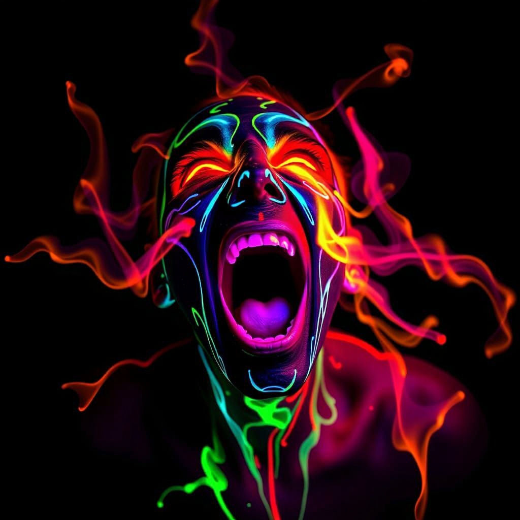 Bedeviled Shadow Screaming in Neon Fire