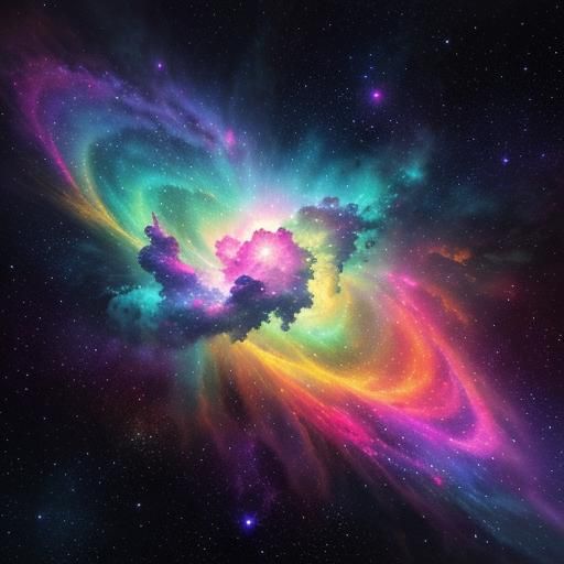 Celestial Body Floating in Nebula as Watercolor