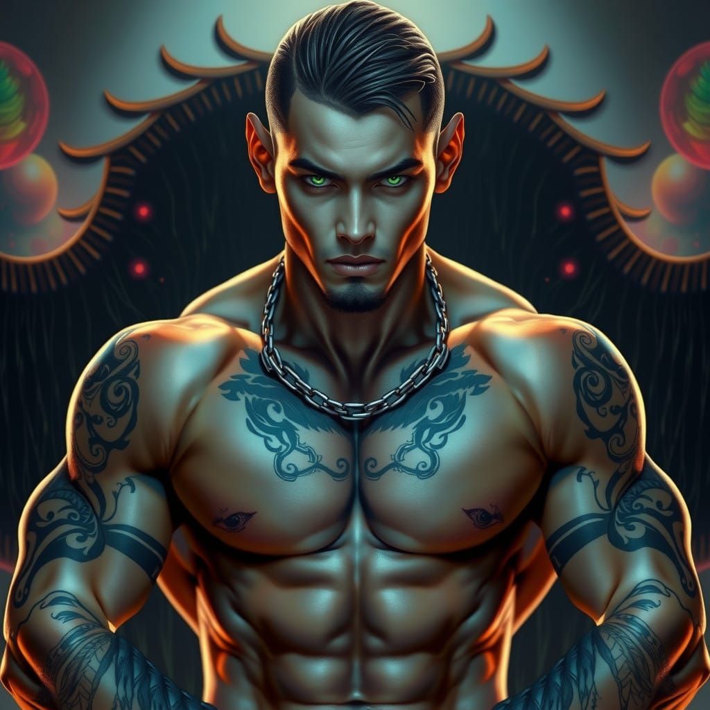 Majestic Androgynous Figure with Futuristic Cyberpunk Edge