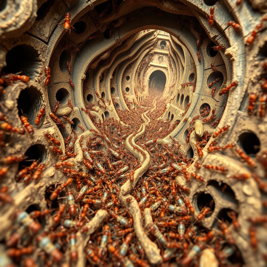 A Miniature Metropolis of Industrious Ants in Vibrant, Earth...