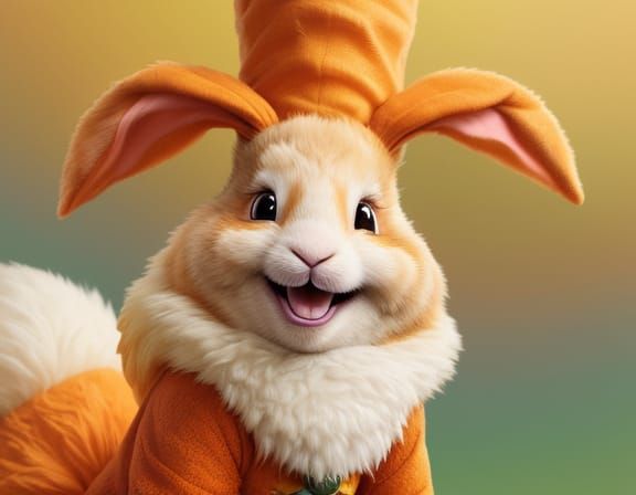 Laughing Bunny in Carrot Costume: Cartoon Style
