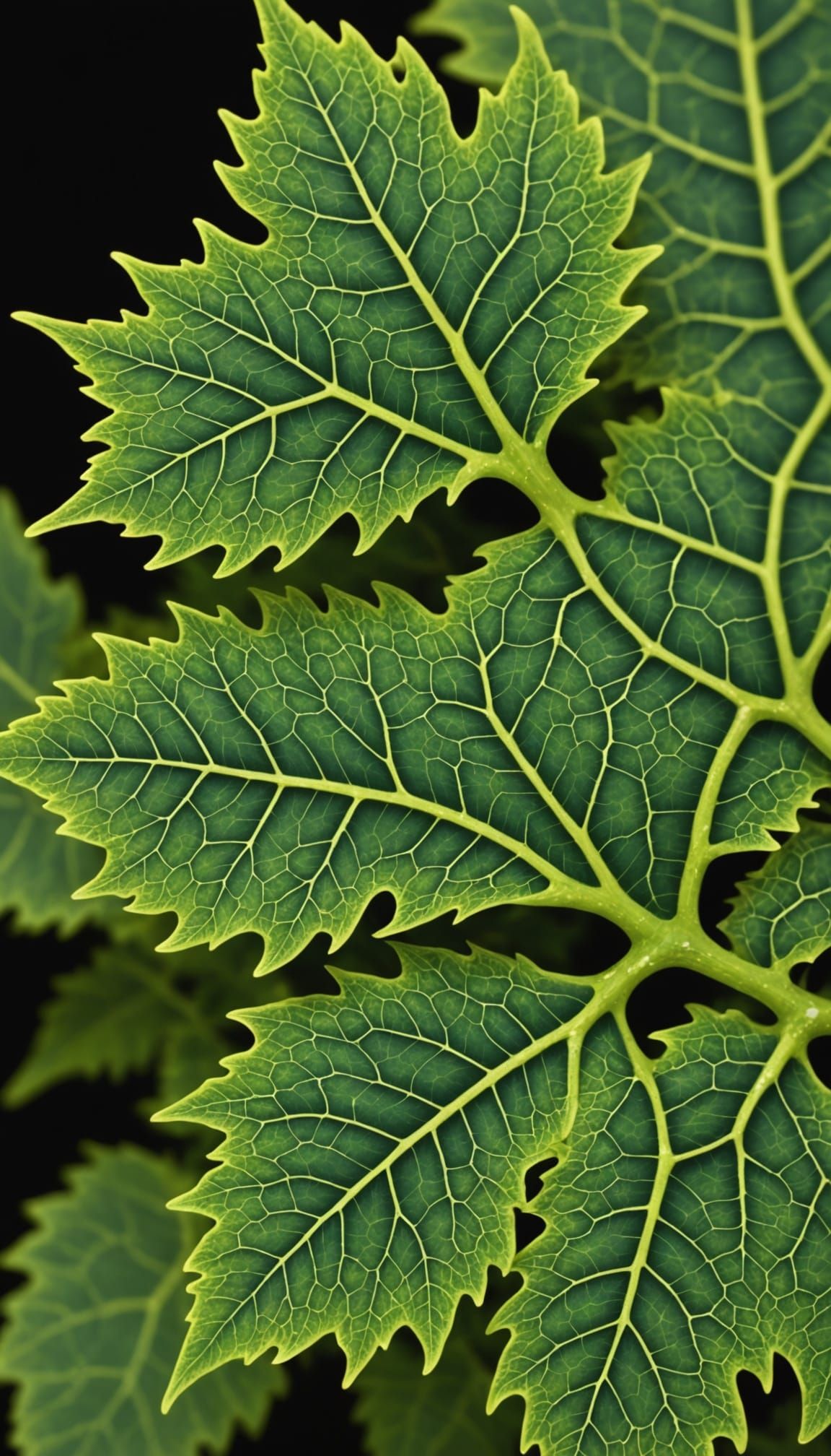 Vibrant Fractal Patterns on Emerald Leaf