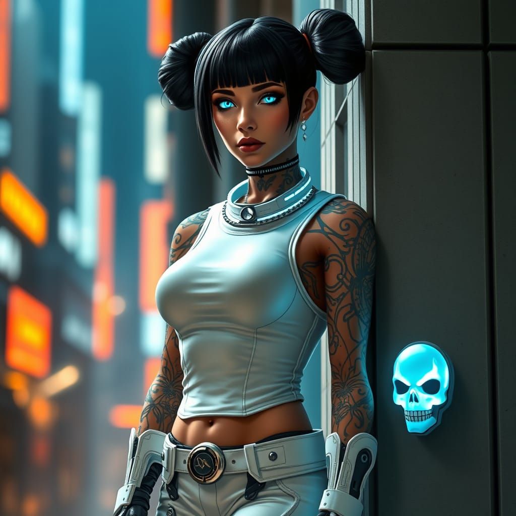 Cyberpunk Cyborg with Glowing Blue Accents