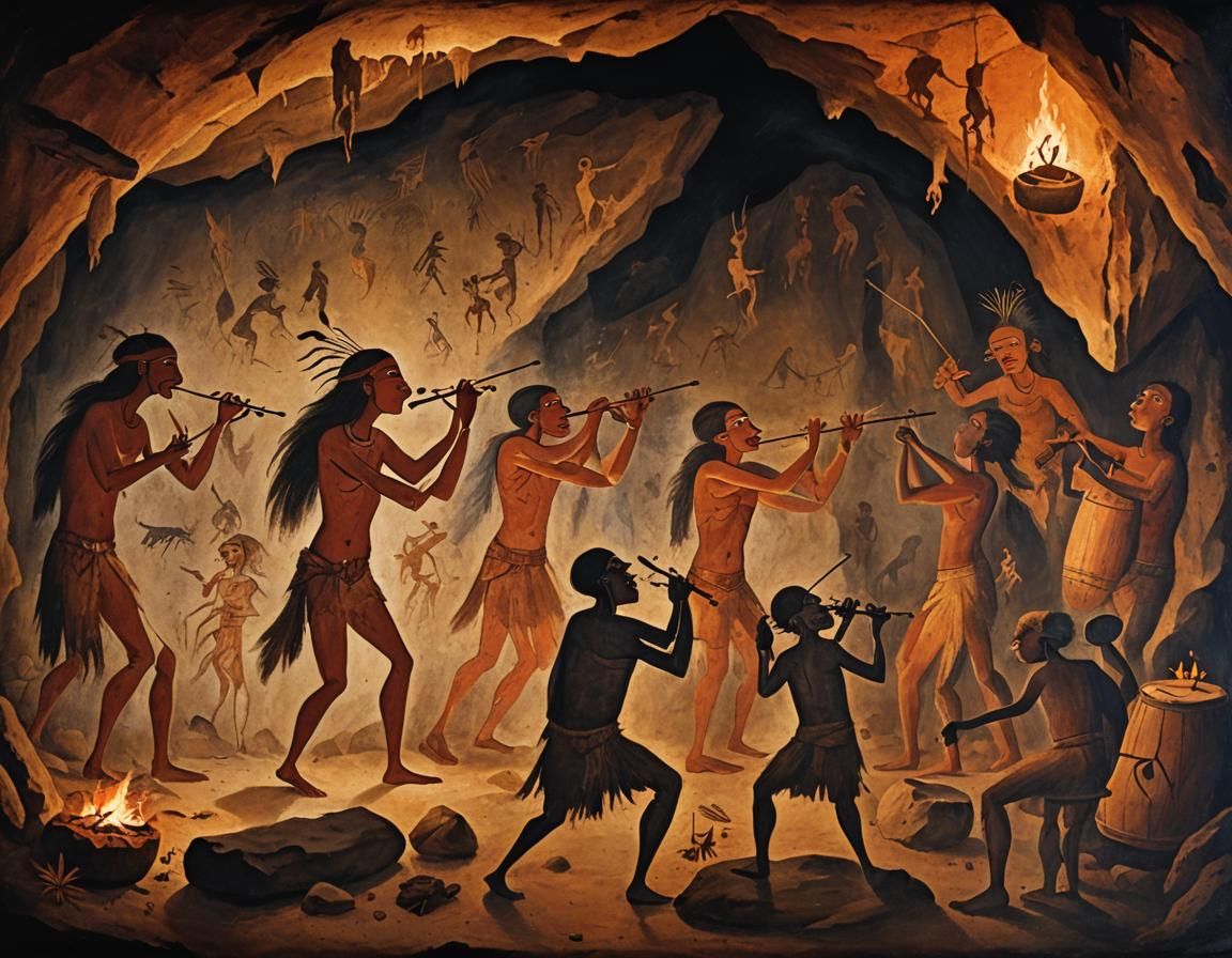 Prehistoric Musicians in Cave Painting