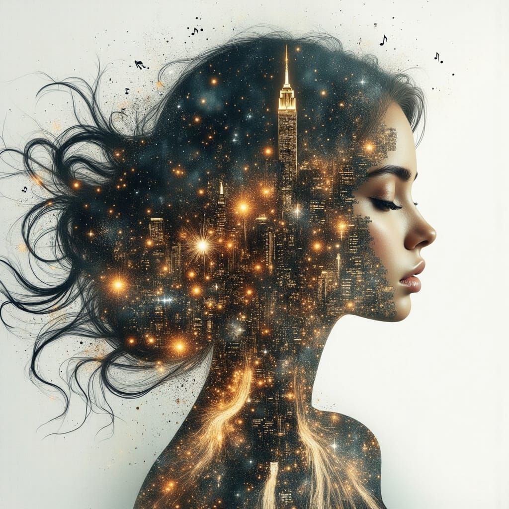 Ethereal Cityscape Portrait in Dreamy Double-Exposure