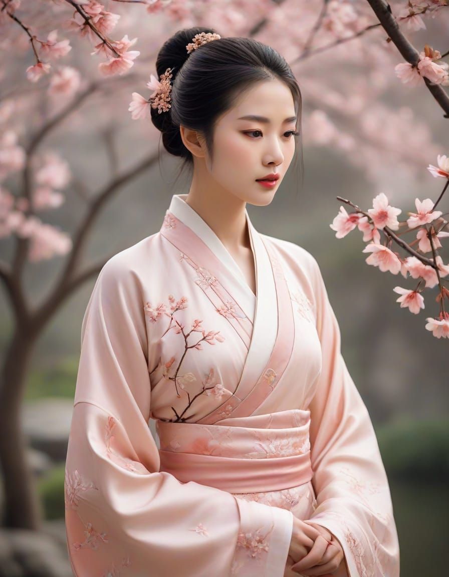 Elegant Hanfu Beauty in Serene Chinese Garden