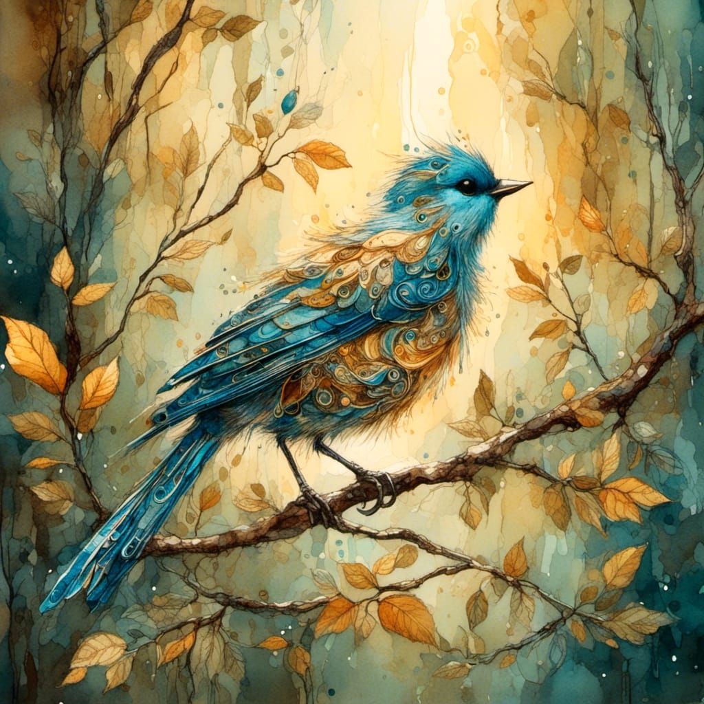 Whimsical Forest Bird in Vibrant, Hand-Drawn Style