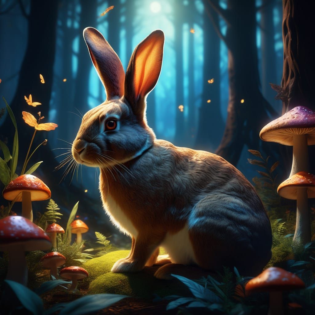 Mystical Rabbit Portrait in Art Nouveau Style