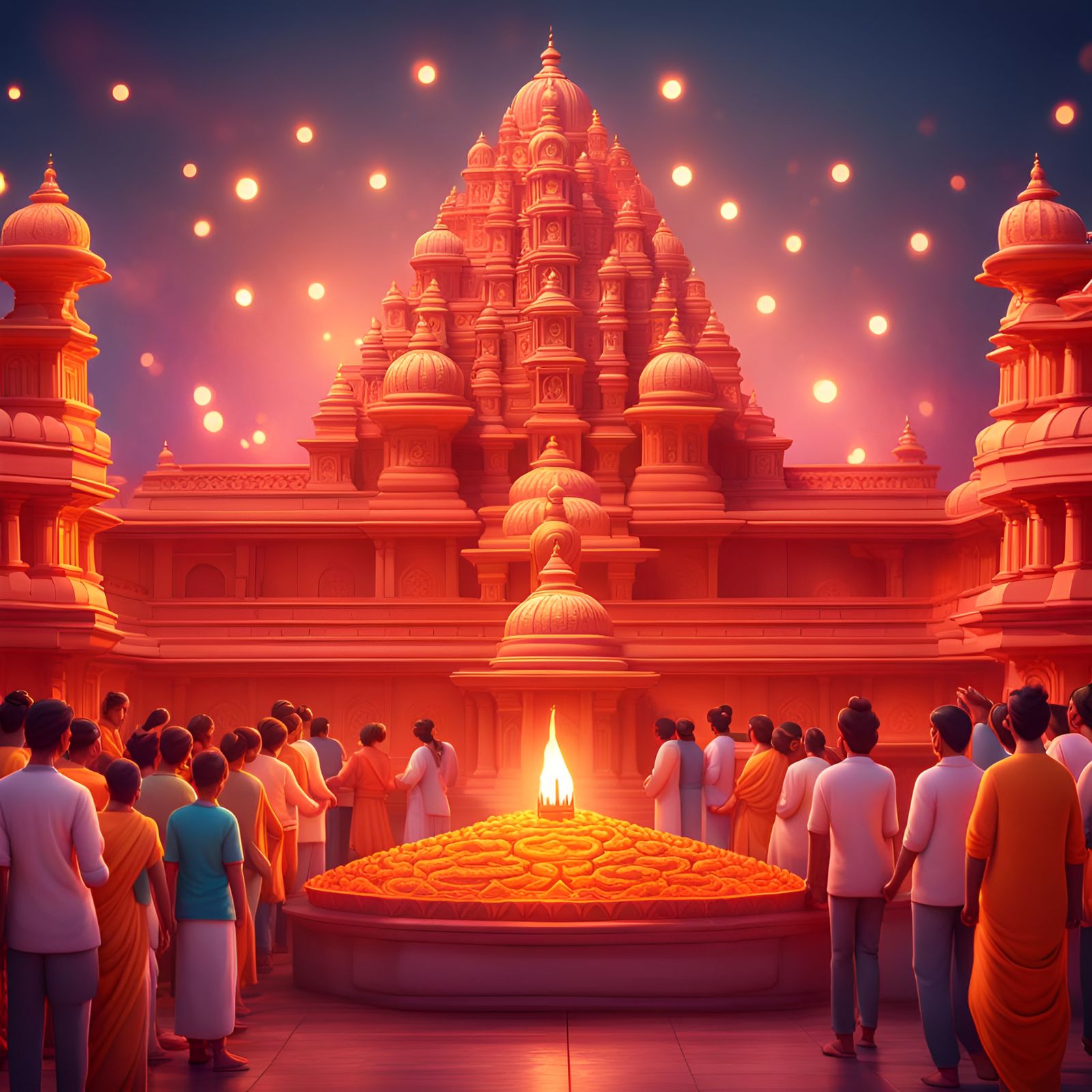 Diwali at Ram Mandir: Pixar-Style 3D Digital Art