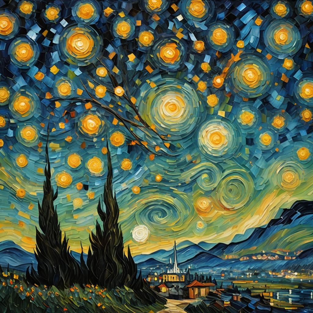 Starry Night Impressionism: An Oil Painting