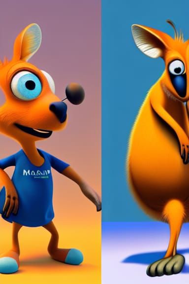 Wallaby Character in Blue Shirt, 3D Digital Art