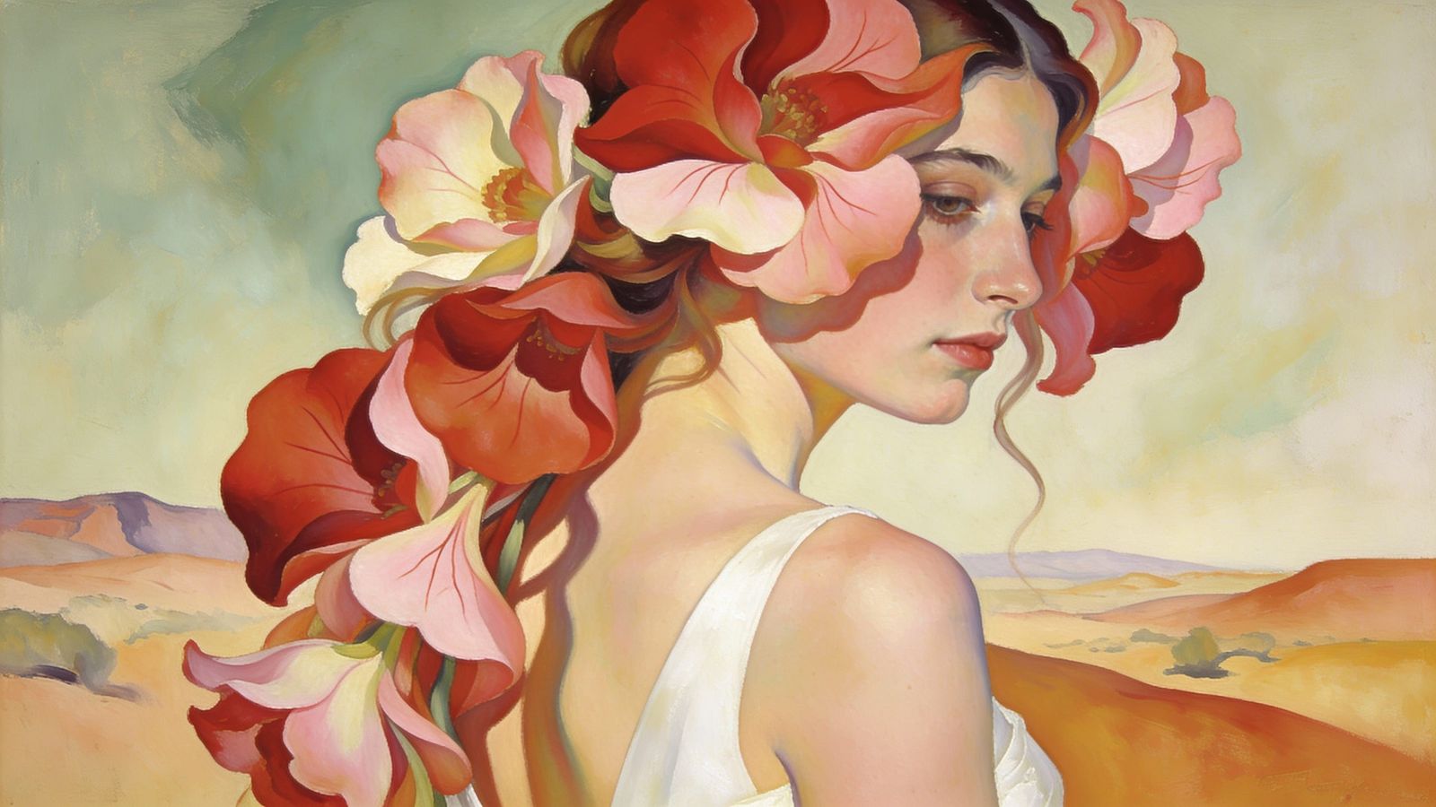 Bride with Flowers in Georgia O'Keefe Style