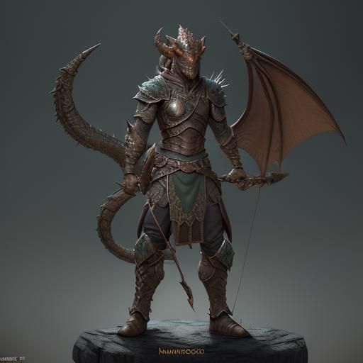 Bronze Dragonborn Archer in a Fantasy Landscape