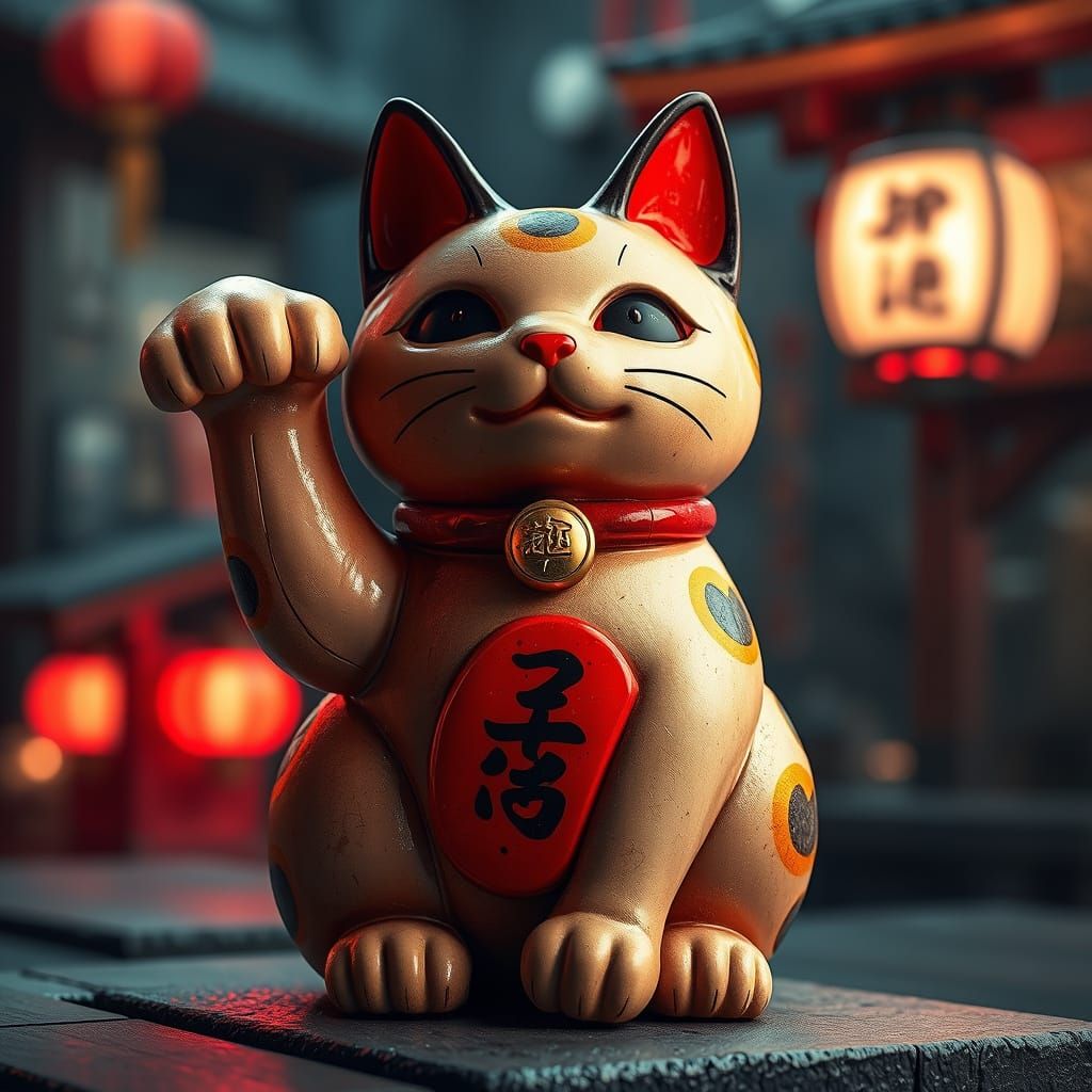 Sinister Kawaii Calico Maneki Neko Statue