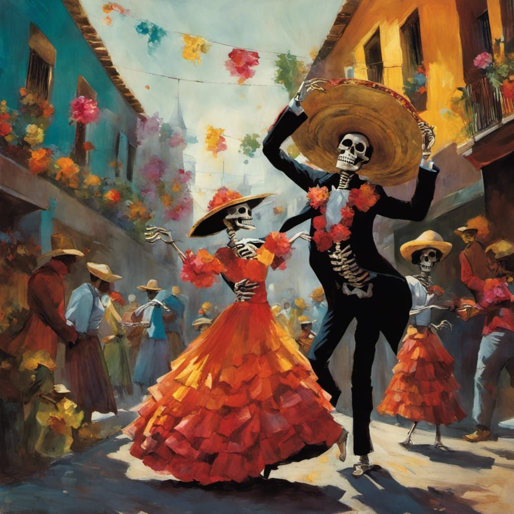Festive Skeletons Embrace: A Joyful Day of the Dead