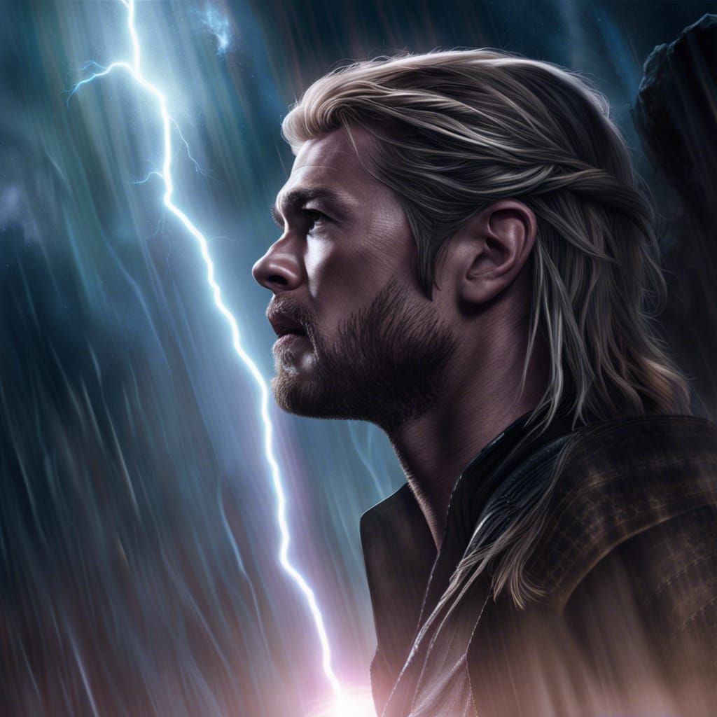 Chris Hemsworth, Lightning, Gothic Stargate, Fantasy Art