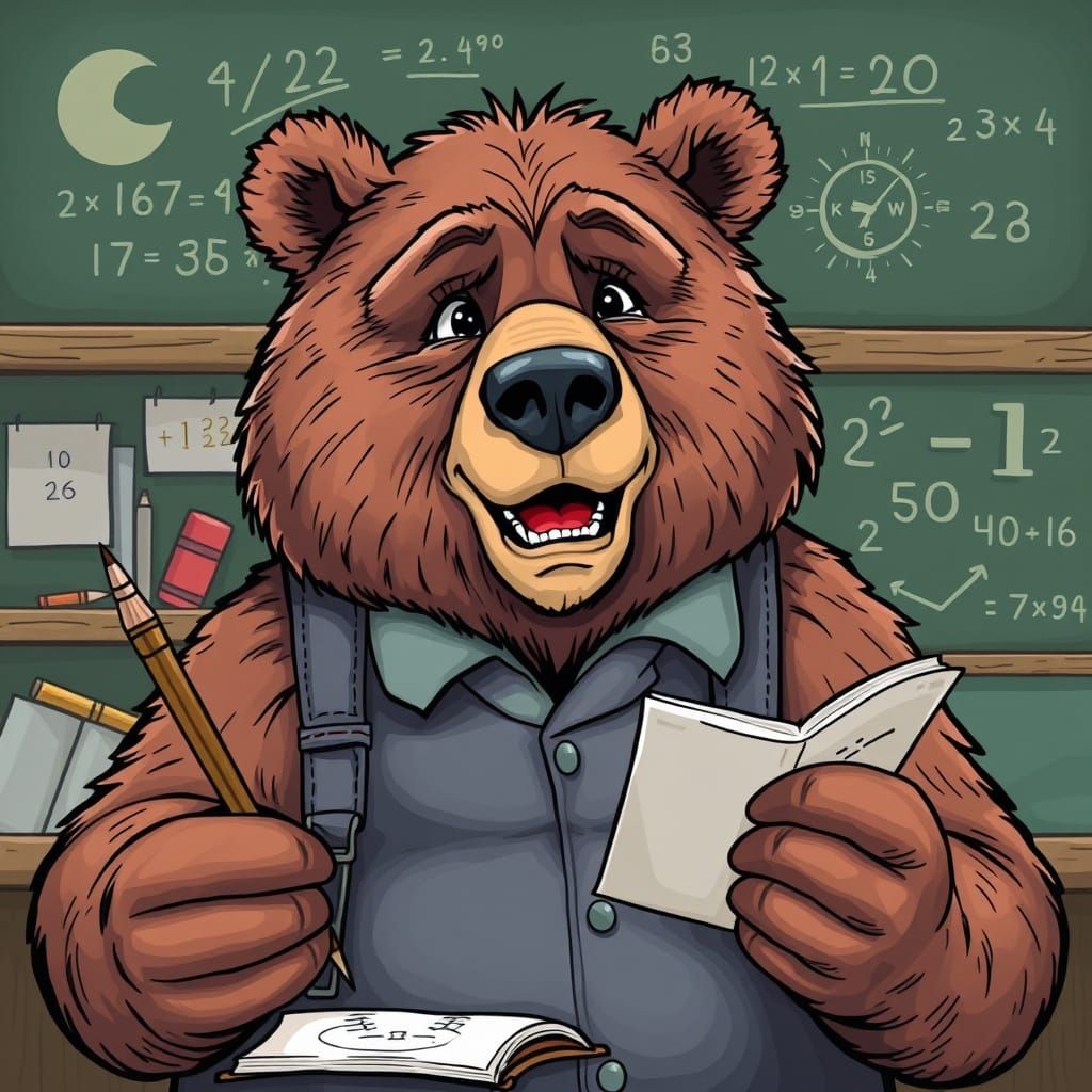 Grizzly Bear Teacher Helping Kids Learn Mathematics
