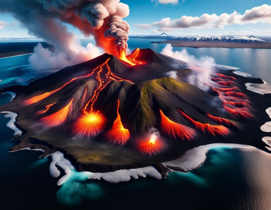 Iceland Volcano Eruption: Hyperrealistic Aerial View