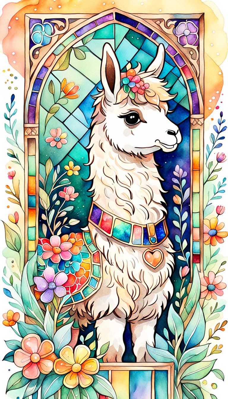 Whimsical Watercolor Bookmark with Cartoon Llama