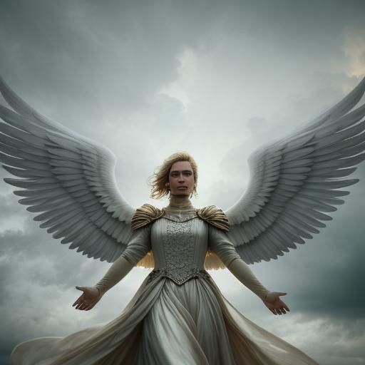 Angelic Portrait Against Stormy Sky in Digital Art
