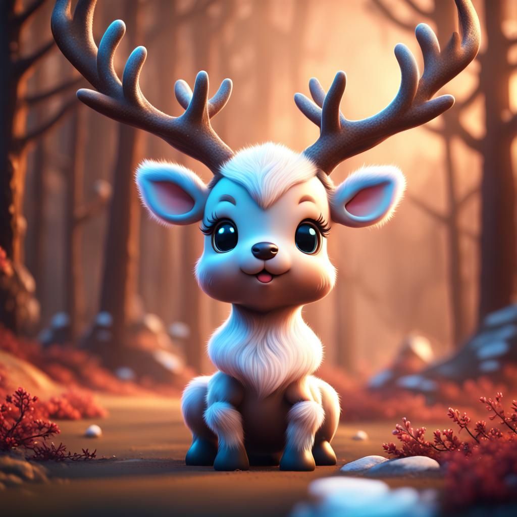 Adorable Kawaii Reindeer in Detailed Matte Painting