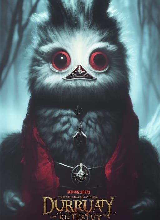 Sinister Furby in Horror Movie Poster Style