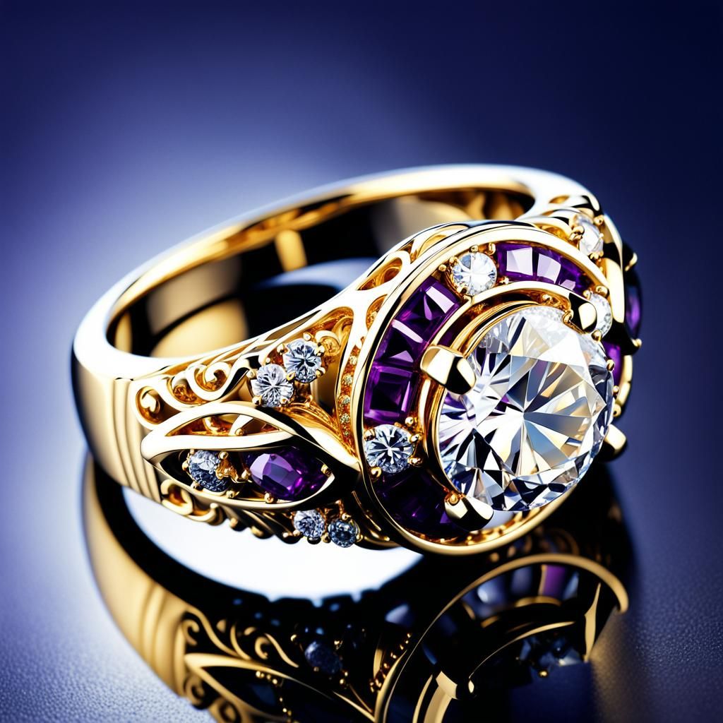 Luxurious Diamond-Studded Gold Ring Still Life