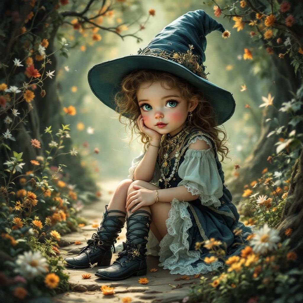 Beautiful Baby-Witch in Fairytale Scene, Tony DiTerlizzi Sty...