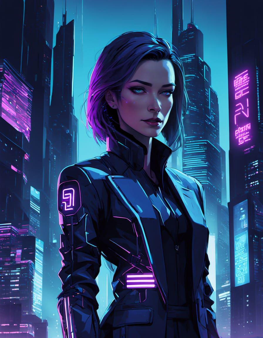 Cyberpunk Prime Minister Addresses Futuristic City