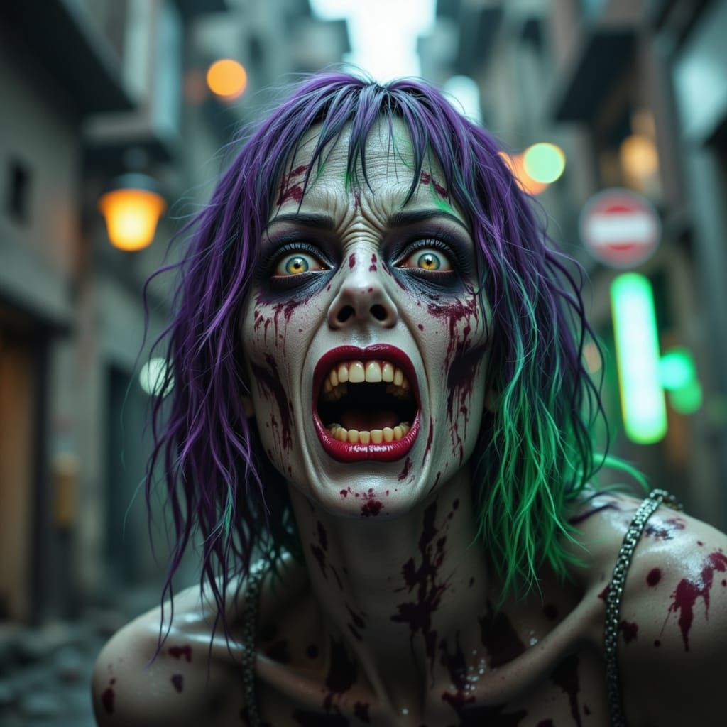 Ethereal Zombie Goddess with Iridescent Hair