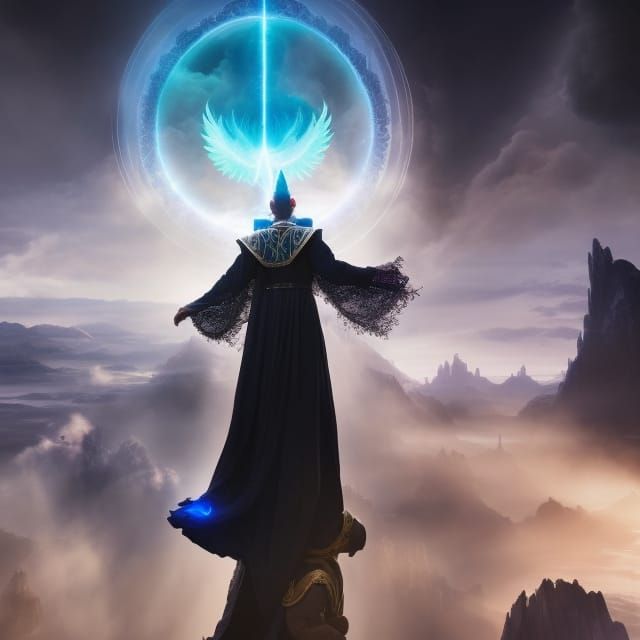 Fantasy Wizard Opens a Sky Portal: Digital Matte Painting