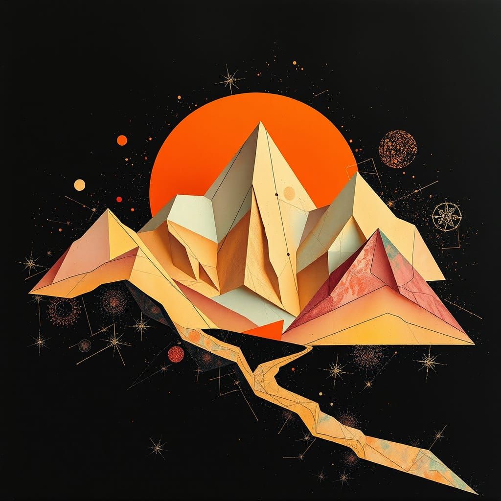 Surreal Geometric Tibet in 3D Holographic Style