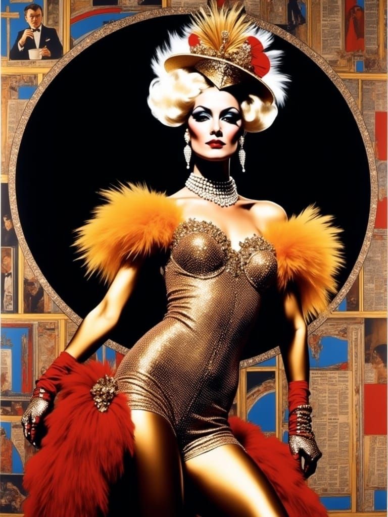 Golden Age Can Can Dancer in Suede and Shimmer, Le Moulin Ro...