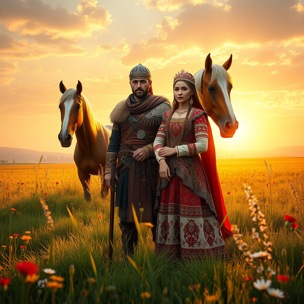 Magyar Warriors in Field at Sunrise: Fantasy Concept Art