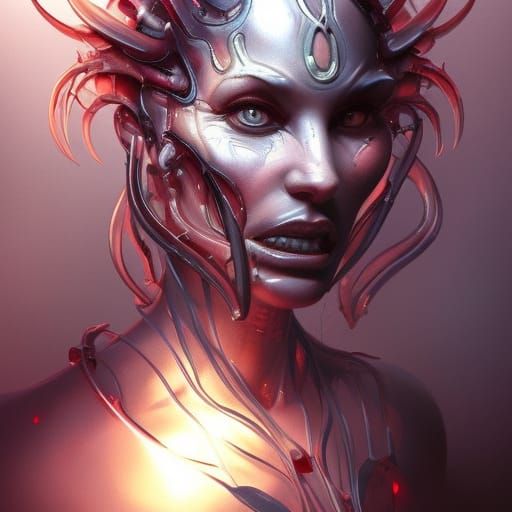 Biomechanical Demon Portrait in Hyperdetailed Style