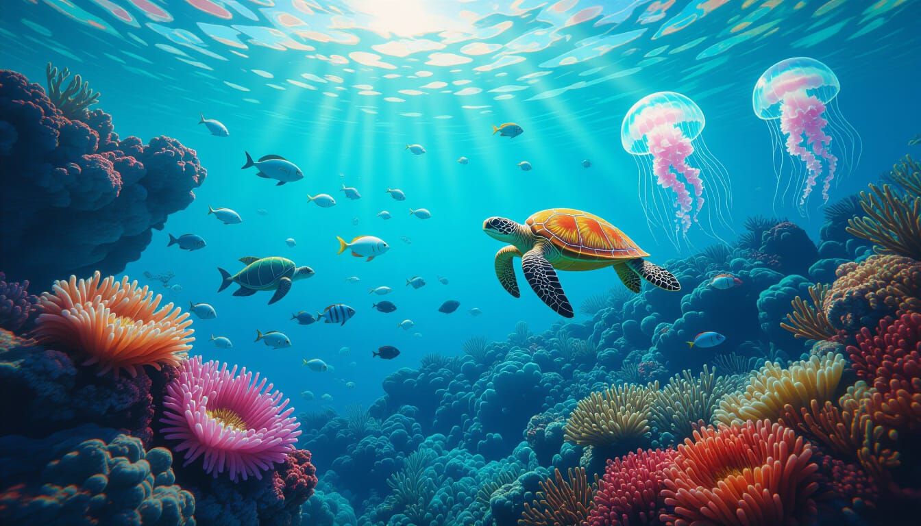 Luminous Coral Reef Ecosystem in 3D Rendering