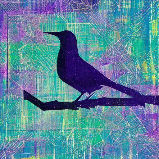Surreal Purple Blue Bird in Abstract Minimalist Collage Art