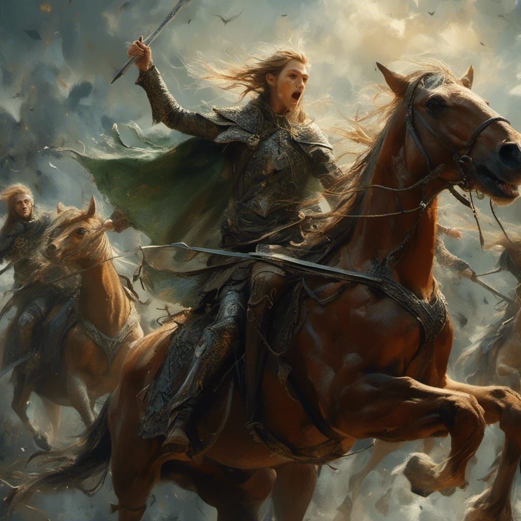 Elven Warriors Battle Goblins in Dramatic Sunlight